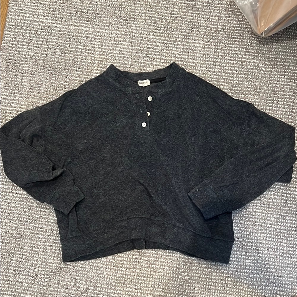 DONNI. Dark Gray Henley Top